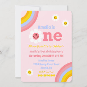 Invitation Un premier anniversaire Smile Daisy mignonne Paste