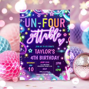 Invitation Un-Quatre-Gettable Neon Glow 4e fête d'anniversair