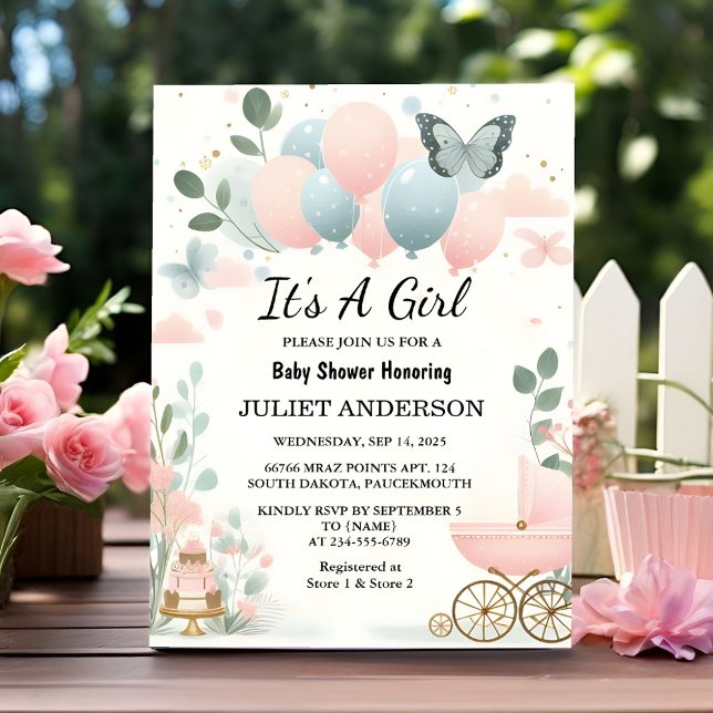 Invitation Un Rose Boho Gold Maman Chic Printemps Baby Girl D (Créateur téléchargé)