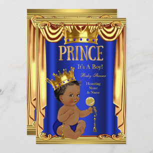 Invitation Un Royal Blue Prince Baby shower Gold Boy Ethnic