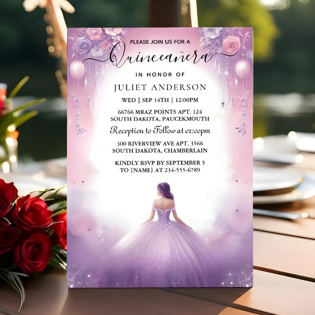 Invitation Un Royal Gold Tiara Lilac Lumière Violet Quinceane (Créateur téléchargé)