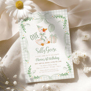 Invitation Un ruban floral vert d'une oie idiote pour un prem