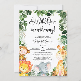 Invitation Un Safari sauvage Jungle Animaux Baby shower Invit