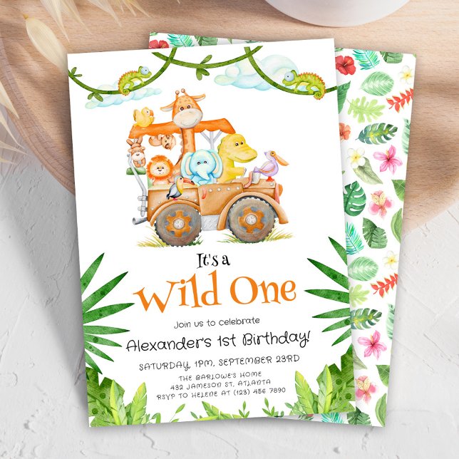 Invitation Un Safari sauvage mignonne Anniversaire (Cute Wild One Safari Birthday Invitation)
