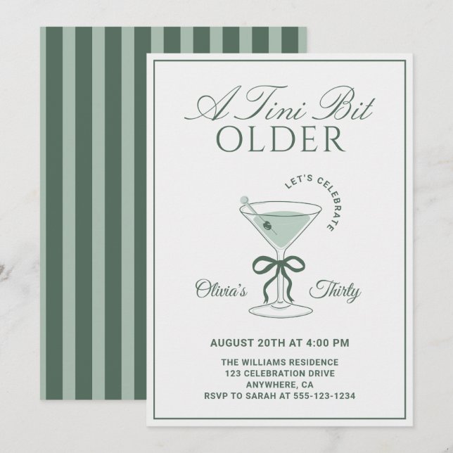 Invitation Un Sage Un Peu Plus Âgé 30e Martini Anniversaire (Devant / Derrière)