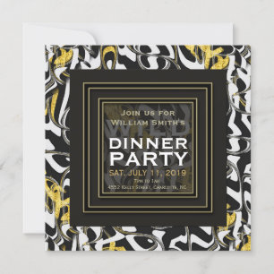 Invitation Un sauvage ! Black White Gold Dinner Party