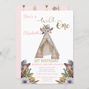 Invitation Un sauvage, Flèches, Tente, Fleurs Premier Anniver