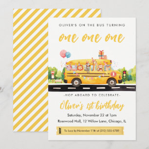 Invitation Un seul autobus scolaire 1er anniversaire Invitati
