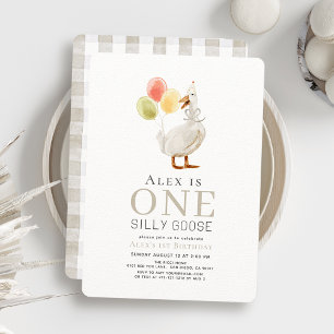 Invitation Un Silencieux Goose Greige En vichy 1er anniversai