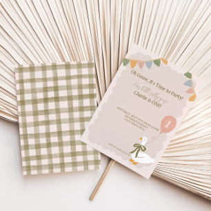 Invitation Un Silencieux Goose rose Balloon Garland 1er anniv