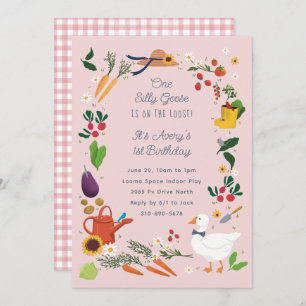 Invitation Un Silly Goose Pink Farmer Jardin Thème Anniversai