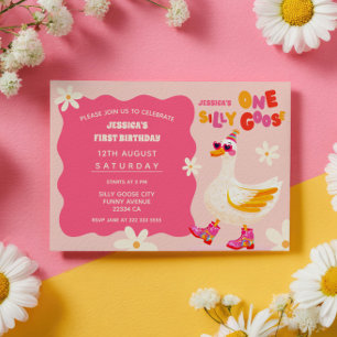 Invitation Un Silly Goose Retro rose été enfant anniversaire