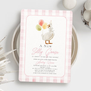 Invitation Un Silly Goose Rose En vichy Baby shower fille