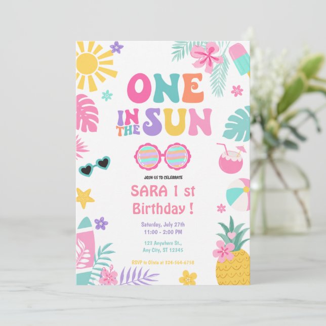Invitation Un sous le soleil Tropical Premier Anniversaire (Debout devant)