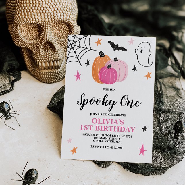 Invitation Un Spooky rose pour Halloween 1er anniversaire (Créateur téléchargé)