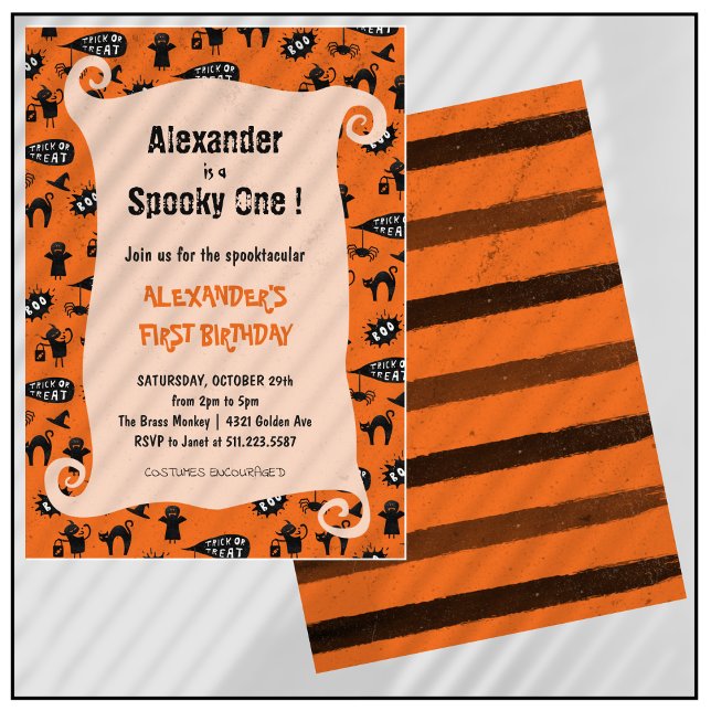 Invitation Un Spooky Spooktacular Halloween 1er anniversaire (Halloween-1st-birthday-Invitation-Spooky-one-Spooktacular-orange-1)