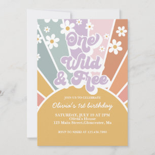Invitation Un Sunshine Retro sauvage et libre Rainbow Daisy I