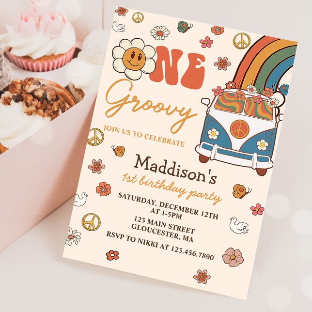 Invitation Un Super Retro Rainbow 1er anniversaire (Créateur téléchargé)