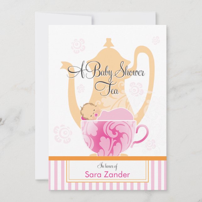 Invitation Un Tea Party Baby shower| Fille (Devant)
