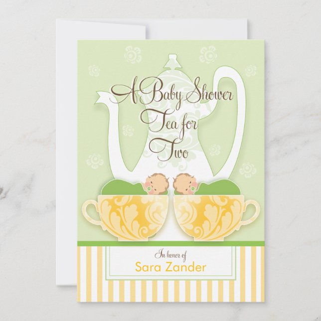 Invitation Un Tea Party Baby shower| Jumeaux neutres selon le (Devant)