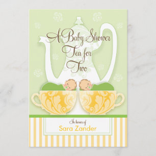 Invitation Un Tea Party Baby shower  Jumeaux neutres selon le