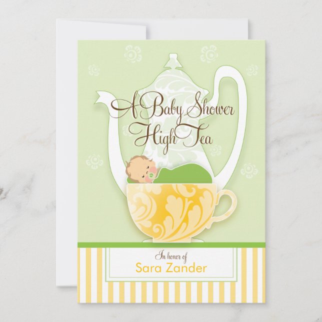 Invitation Un Tea Party Baby shower| Sexe neutre (Devant)