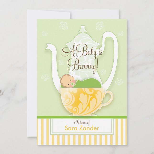 Invitation Un Tea Party Baby shower| Sexe neutre (Devant)