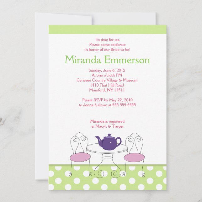 Invitation Un temps pour Tea Green Dot & Fête des mariées ros (Devant)