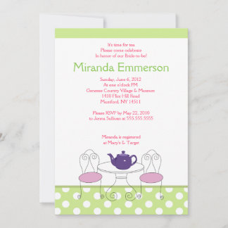 Invitation Un temps pour Tea Green Dot & Fête des mariées ros