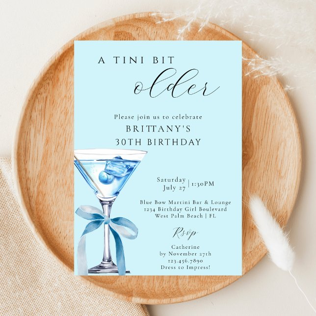 Invitation Un Tini Bit plus vieux Blue Bow Martini 30e annive (Créateur téléchargé)