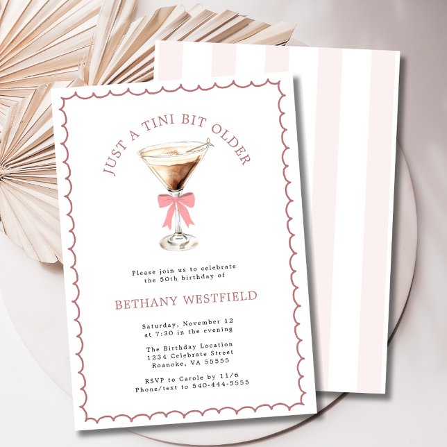 Invitation Un Tini Bit plus vieux Espresso Martini 50e annive (A Tini Bit Older Espresso Martini 50th Birthday Party Invitation (Stripes))