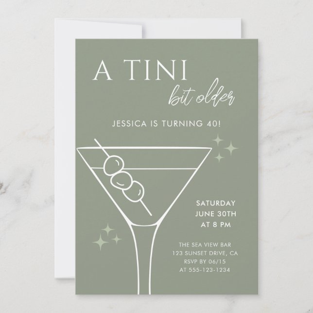 Invitation Un Tini Bit Vieux Sage Vert 40e fête d'anniversair (Devant)