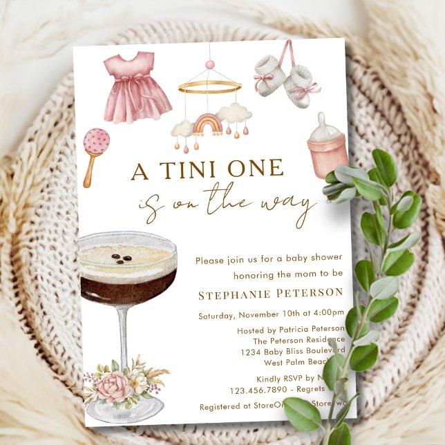 Invitation Un Tini en route, Baby Shower Espresso Martini (Créateur téléchargé)