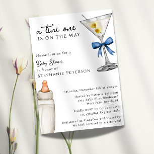 Invitation Un Tini est en route Fête Prénatale Blue Martini B