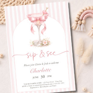 Invitation Un Tini One Arched Pink Stripes Bébé Sip Et Voir