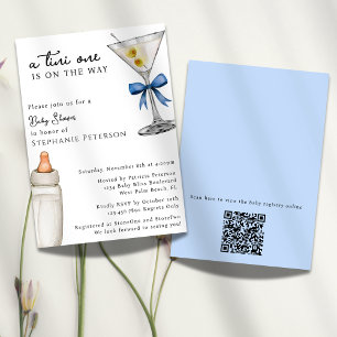 Invitation Un Tini One Blue Martini thème QR Code Baby shower