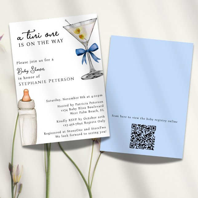 Invitation Un Tini One Blue Martini thème QR Code Baby shower (Créateur téléchargé)