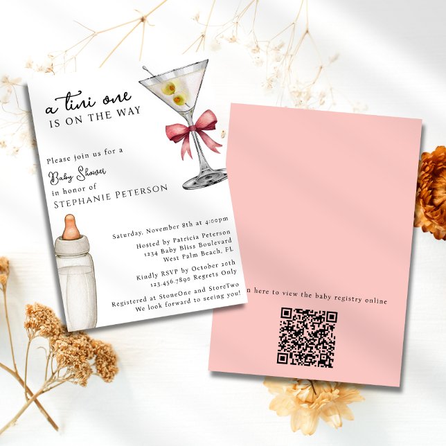 Invitation Un Tini One rose Martini QR Code Baby shower (Créateur téléchargé)