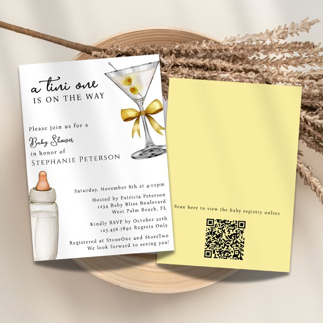 Invitation Un Tini One Yellow Martini Code QR Baby Shower (Créateur téléchargé)