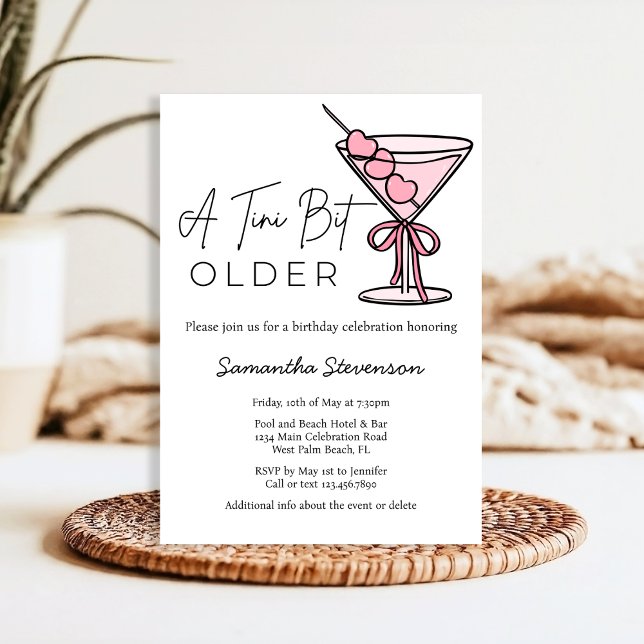 Invitation Un Tini Un Peu Plus Ancien Coeur Rose Olives Fête  (Créateur téléchargé)