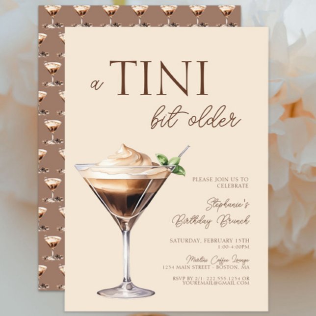 Invitation Un Tini Un Peu Plus Ancien Espresso Martini (A Tini Bit Older Espresso Martini Birthday Brunch Invitation, Elegant, Chic Modern Brown Cream)