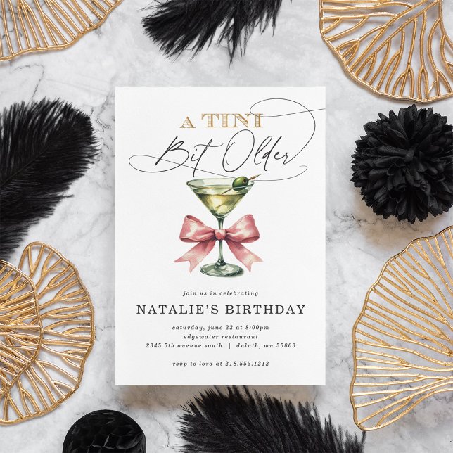 Invitation Un Tini Un Peu Plus Ancien Martini Rose Bow Annive (A Tini Bit Older Martini Pink Bow Birthday Invitation)