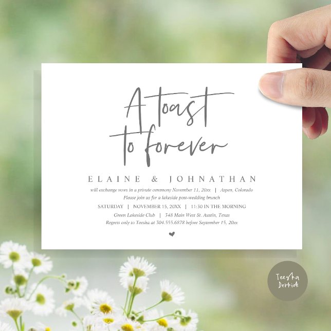 Invitation Un toast à l'éternité, Mariage Elopement Brunch Pa (A Toast To Forever, Wedding Elopement Brunch Party Invitation Card, PDF, in Dark Grey)