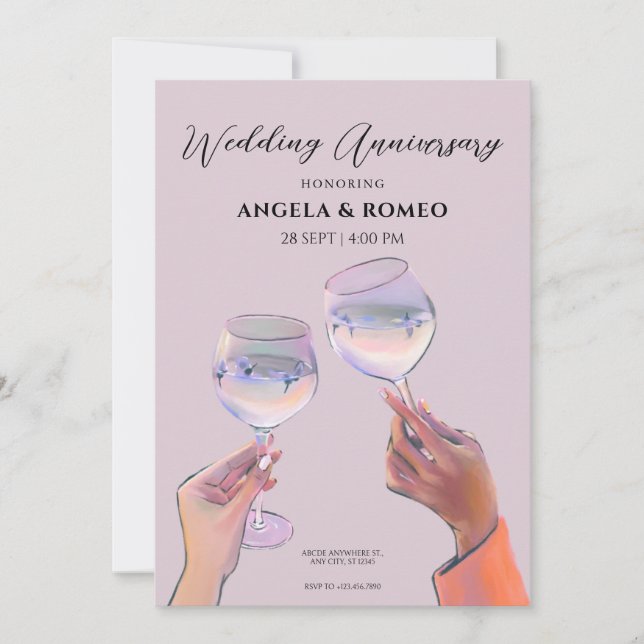 Invitation Un toast en verre à l'anniversaire du Mariage (Devant)