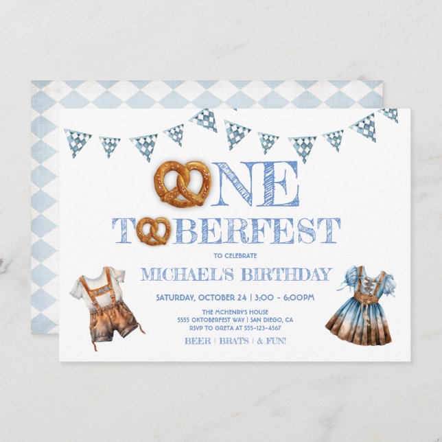 Invitation Un toberfest Pretzel lederhosen 1er anniversaire (Devant / Derrière)