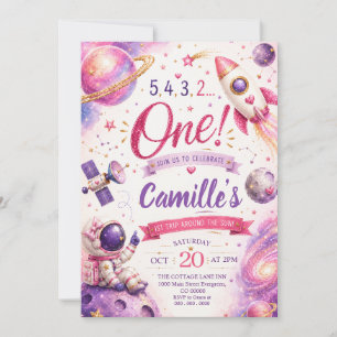 Invitation Un Tour Autour du Soleil Rose Espace Premier Anniv