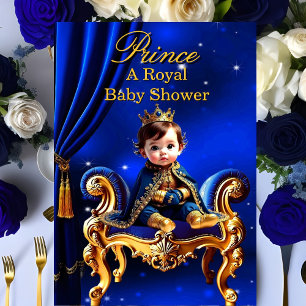 Invitation Un trône bleu et or pour Baby Shower Prince Royal