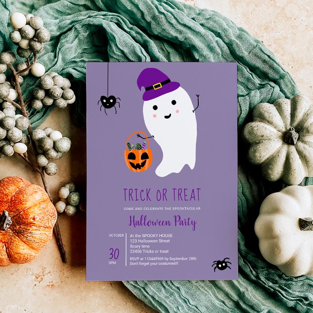 Invitation Un truc mignon régaler les enfants fantômes sucrer (Cute trick treat kids ghost sweets Halloween party Invitation)