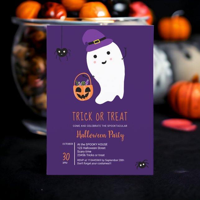 Invitation Un truc mignon régaler les enfants fantômes sucrer (Cute trick treat kids ghost sweets Halloween party Invitation)