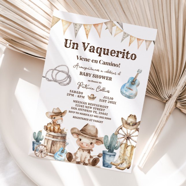 Invitation Un Vaquerito Viene en Camino Baby shower espagnol (Créateur téléchargé)